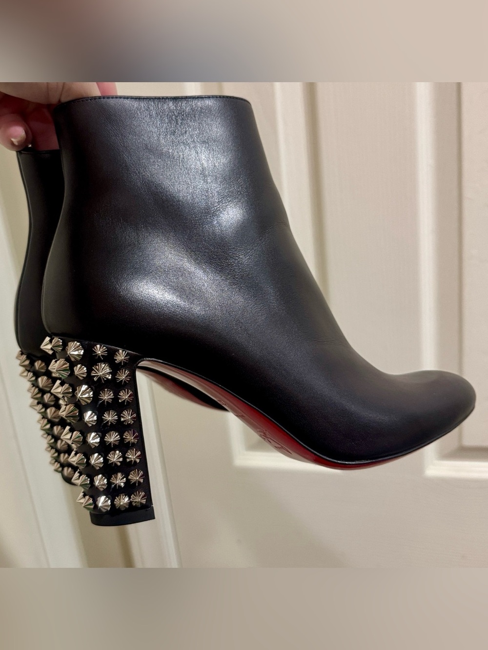 Christian Louboutin/Black leather with Spike-Embellished/Leather Ankle Boot NWOT